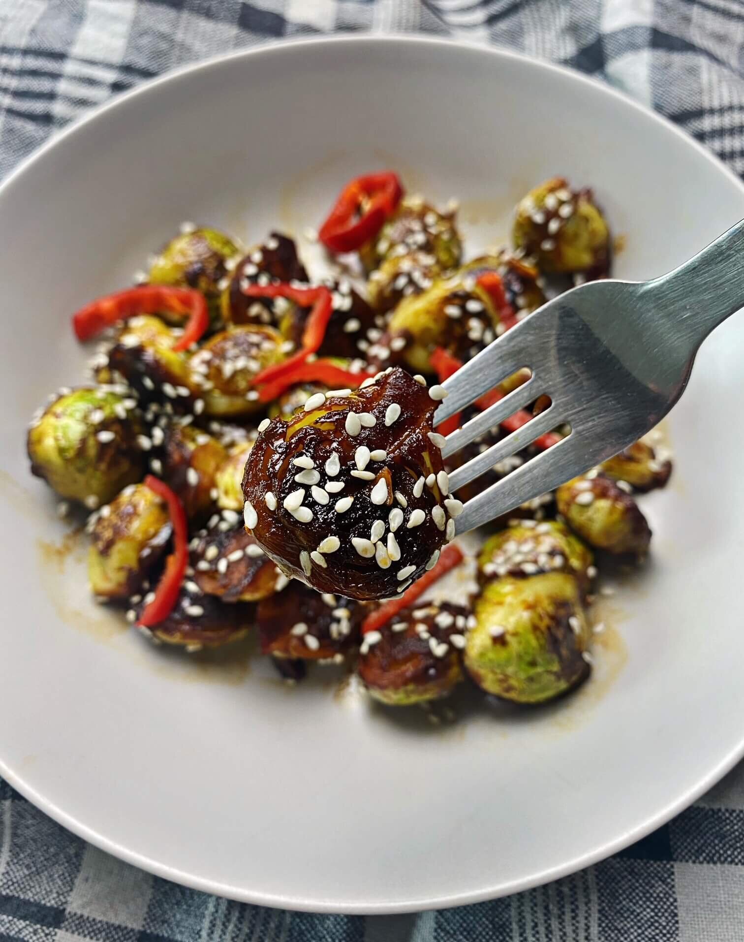 vegan kung pao brussel sprouts